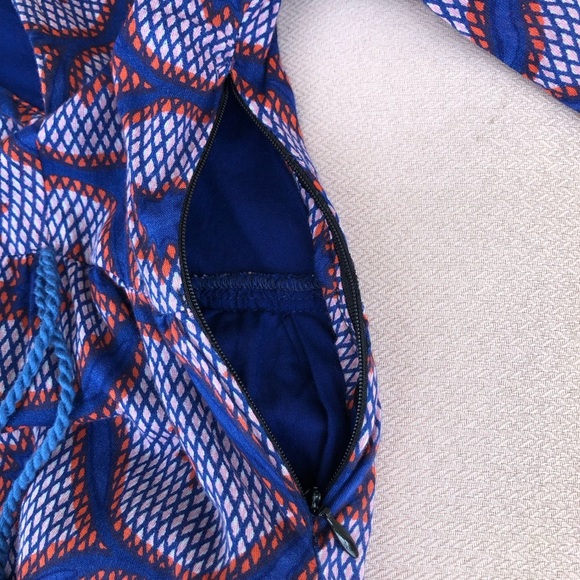 Banjanan Cotton Blue Red Pink V Neckl Pockets Lined Maxi Dress L More Like S/M - Picture 7 of 16